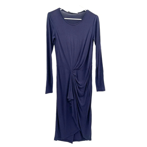 Thakoon Size Small Dress Long Sleeve Gathered Viscose Navy Blue